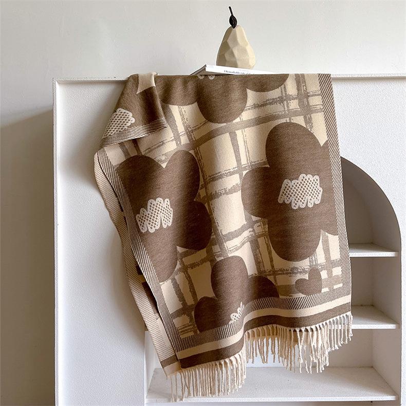 2024 Autumn/Winter New Color Blocked Imitation Cashmere Women'S Tassel Shawl Thickened Warm Double Sided Jacquard Wool Scarf