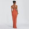 2026 Womens Evening Party Dress Sexy Deep V Neck Halter Backless Slit Ruffle Bodycon Gown