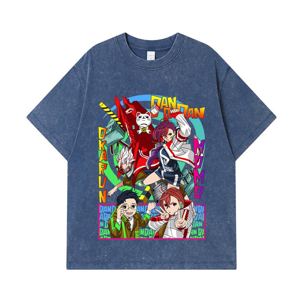 275 GSM Washed T-shirts 100% Cotton DanDaDan V8 Print Unisex Heavy Cotton T Shirt