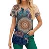 Plus Size Printed Scrub Working Uniform Tops For Women's V-Neck Print Short Sleeve Fun T-Shirts Workwear Tee With Pockets