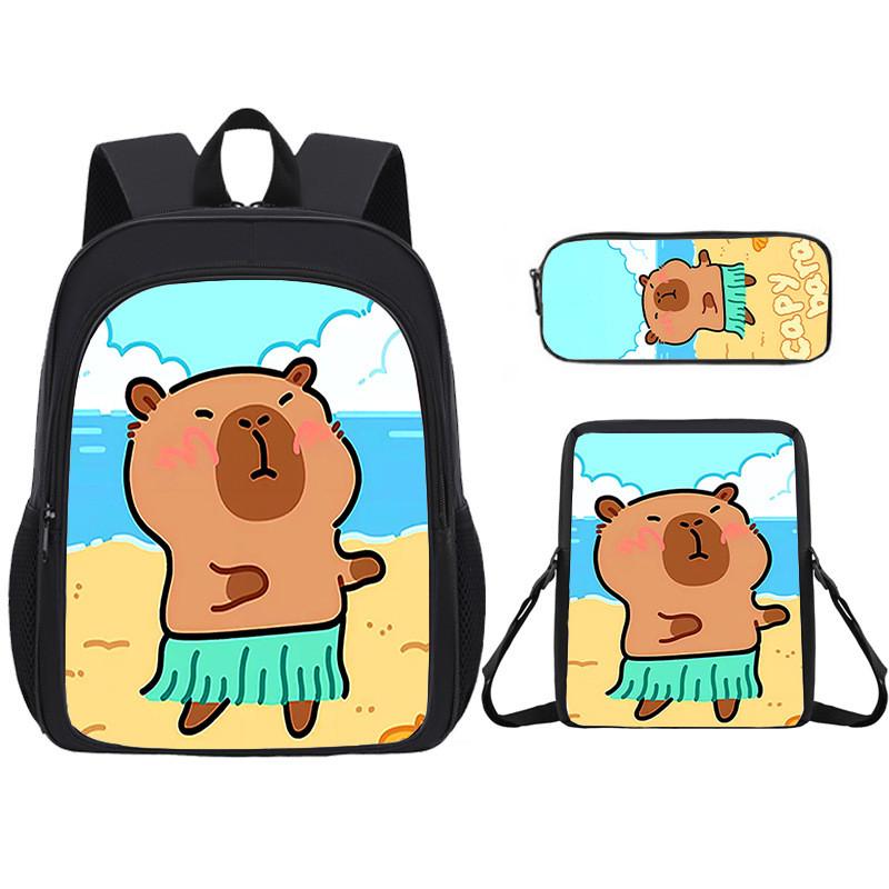 Capybara Educational Backpack Set With Large Capacity And Breathable Back Support