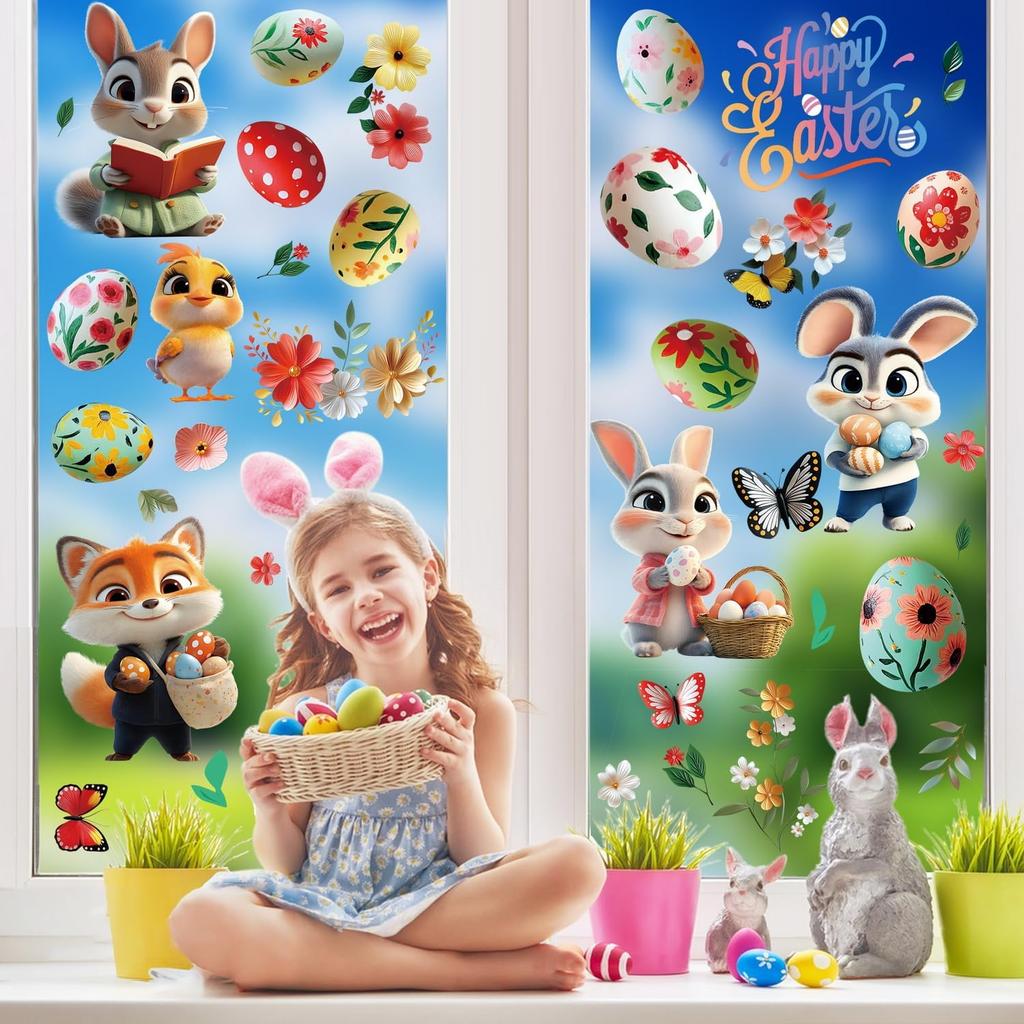 9 Sheets Summer Window Clings Stickers Double-Sided Window Decals Tropical Flamingo Green Plants Coconut Tree Designs Summer Hawaii Colorful Flower