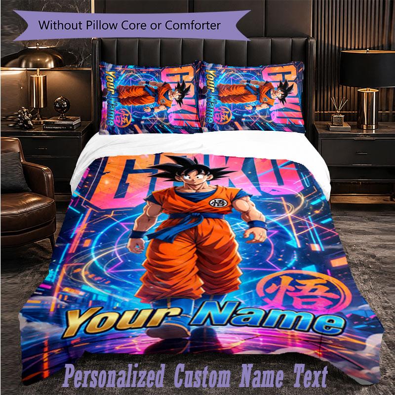 Personalized 3Pcs Bedding SetDragon Ball Custom Text Duvet Cover Pillowcase Set Bedroom Gift
