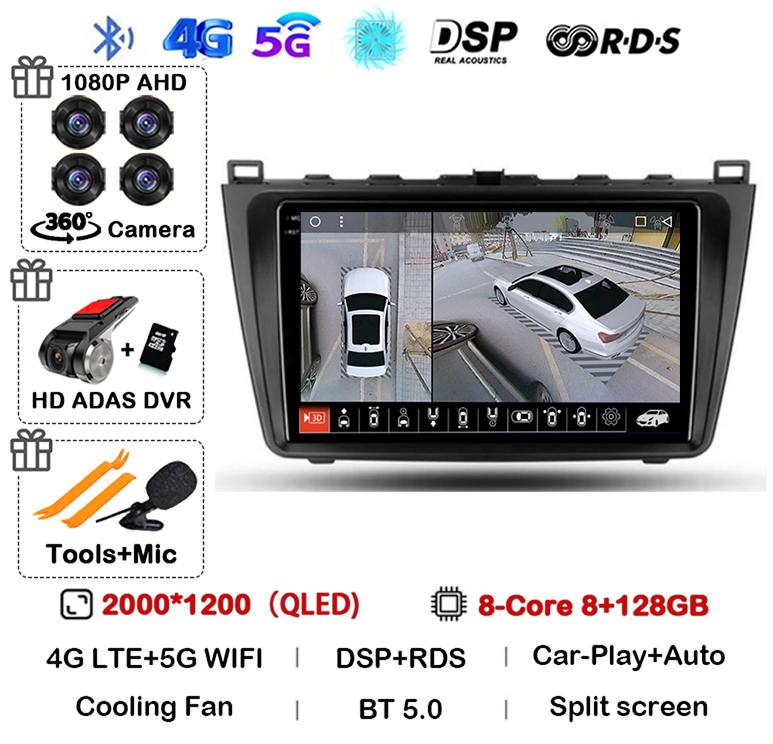 Автомобильное радио Android14 Carplay Auto для Mazda 6 GH 2007 2008 2009 2010 2011 2012 Мультимедиа GPS Видеоплеер Стерео 2din Головное Устройство