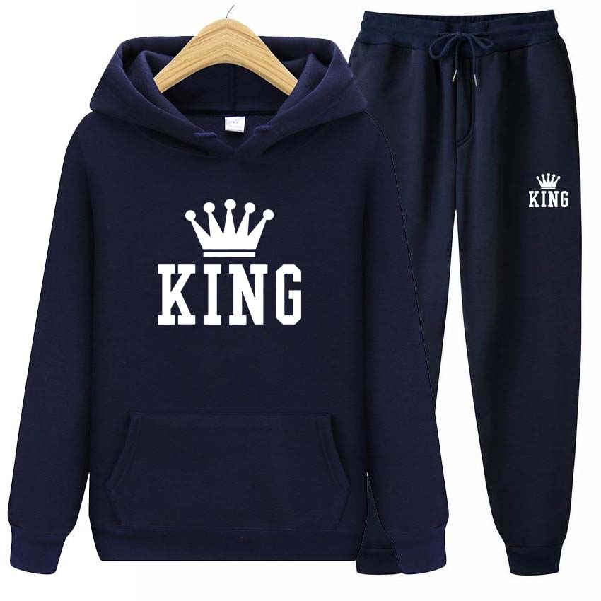 Мужские и женские толстовки с принтом King, спортивные костюмы, штаны для бега, плотная теплая одежда, мужские толстовки + брюки, комплект из двух предметов