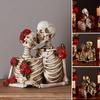 Vintage Gothic Couple Skeleton Figurine Halloween Rose Skull Resin Statue Sculpture Home Office Desktop Decoration