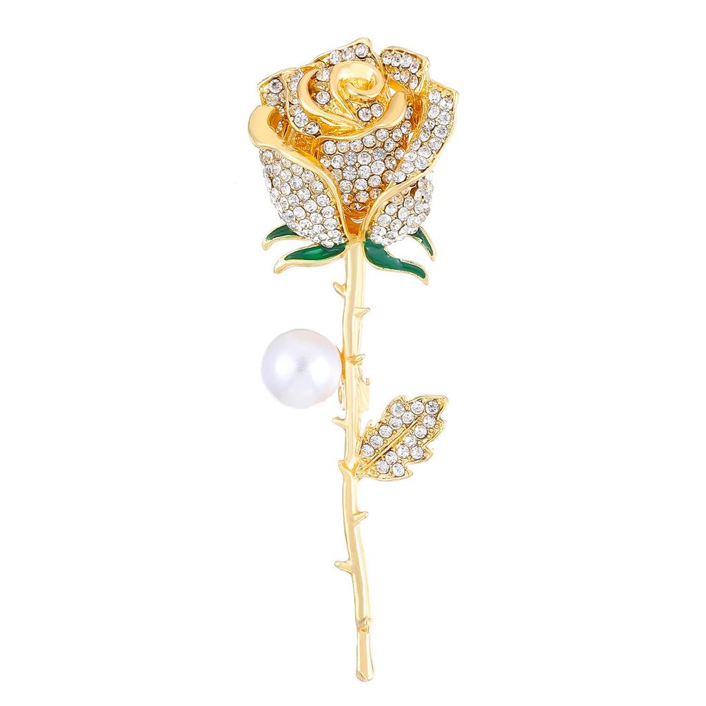 Korean Style Elegant Pearl Rose Brooch - Exquisite Corsage for Coats and Suits