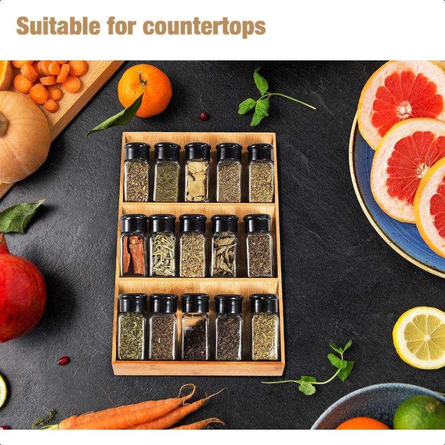 3Tier Bamboo Drawer Spice Rack Wooden Kitchen Cabinet Spice Organizer Spice Jar Holder Medicine Health Care Vitamin Bottles Sto