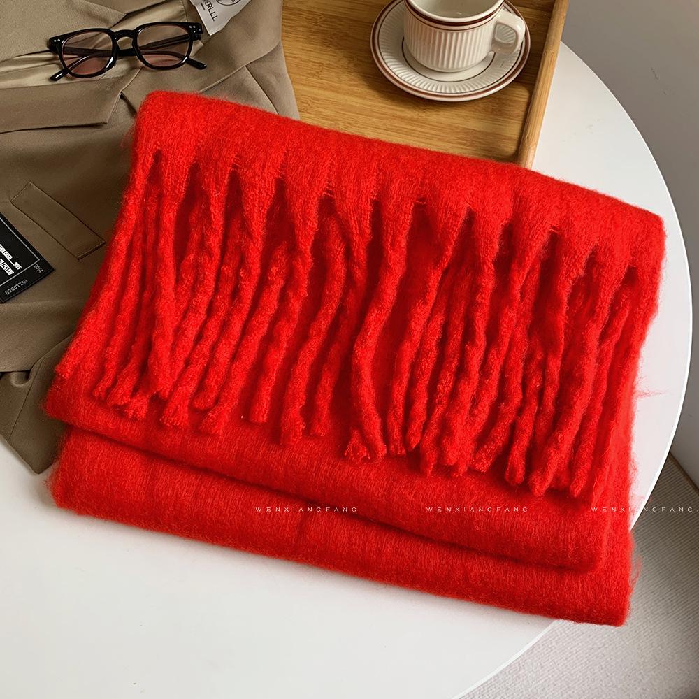 2024 New High-End Pure Color Mohair Scarf for Women - Cozy Korean Style Autumn/Winter Shawl