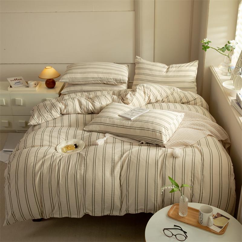 Полосатый пододеяльник, комплект постельного белья Queen, 100% стираный хлопок, роскошный нежно-розовый вертикальный полосатый пододеяльник, (3шт)