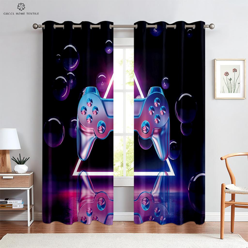 E-Sports Room Curtains Cool Game Handle Printed Curtains Dark Cool Rod Pocket Game Room Living Room Decoration Can Be Customized