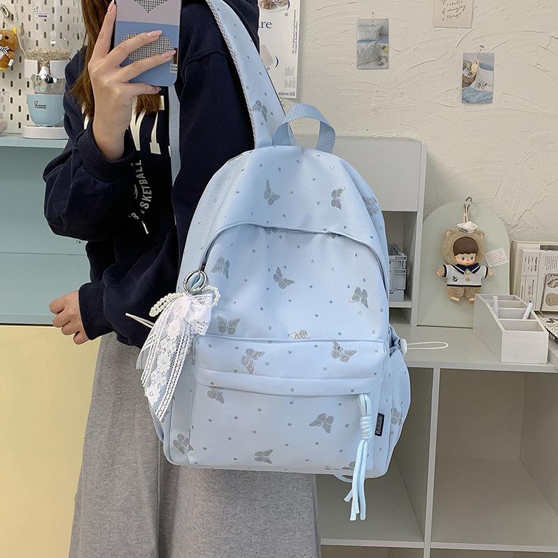 Schoolbag high value Korean version ins butterfly backpack female student large capacity cute cartoon schoolbag lightweight simple backpack