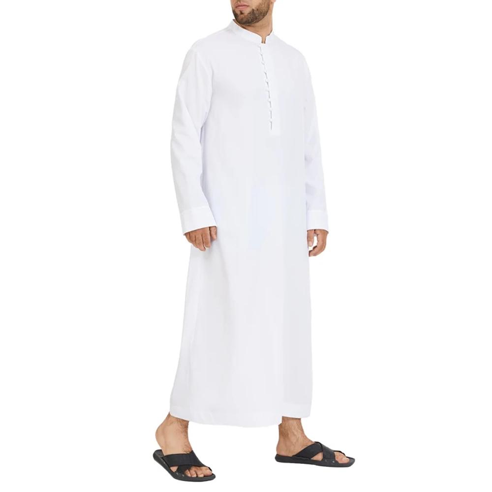 Muslim Men Jubba Thobe Solid 2024 Long Sleeve Thin Robes Kaftan Stand Collar Islamic Arabic Fashion Men Caftan S-3XL