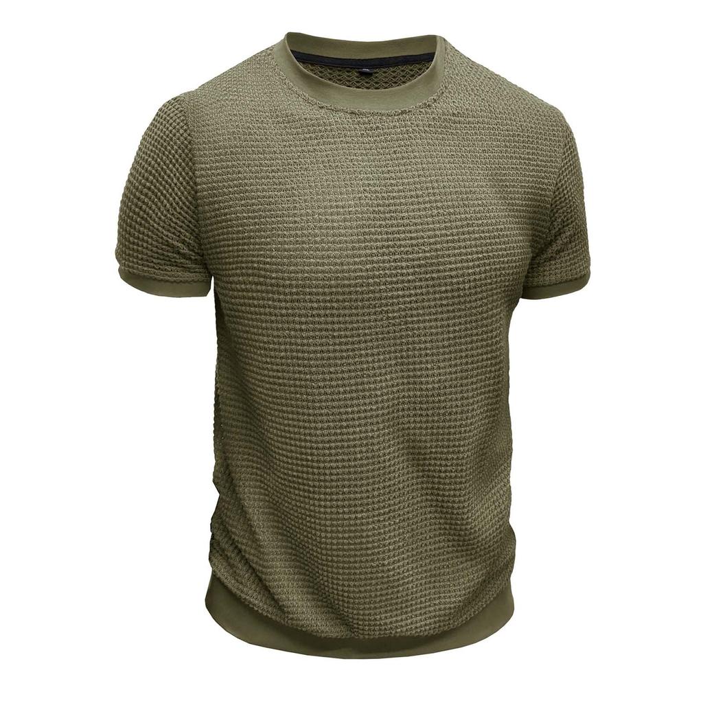 Men's Short Sleeved Knitted T-shirt Top With Round Neck Ribbed Pullover