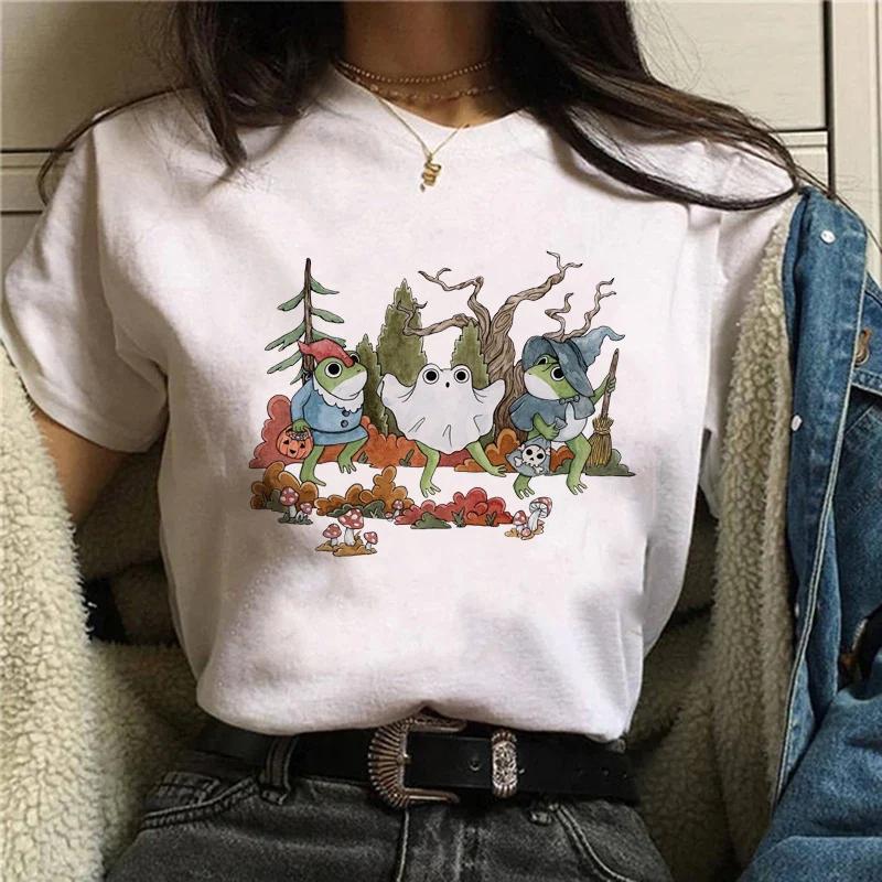 Versatile Cartoon Frog Funny Print Short Sleeve Womens Tshirt Round Neck Loose Spring Summer Womens Short Sleeve Tshirt Hara