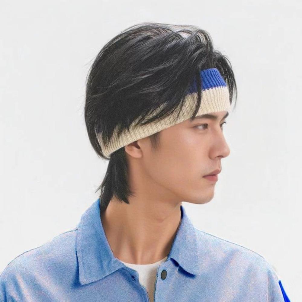 Шерстяная Повязка на Голову для Тренировок Эластичная Контрастного Цвета Простая Вязаная Повязка на Голову Мальчики