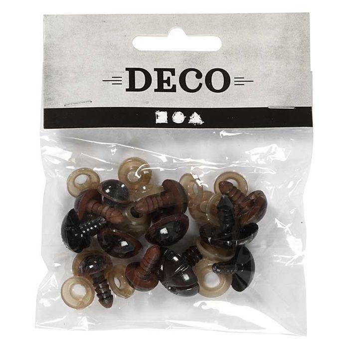 Assortiment de nez et yeux pour oursons - Noir - 10 à 25 mm - 12 pcs - Plastique - Disque de verrouillage