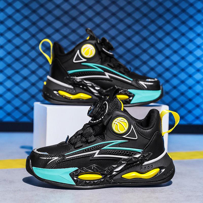2025 Boys' Autumn Sports Shoes: Non-slip, Wear-resistant Rotary Buckle Running and Basketball Shoes