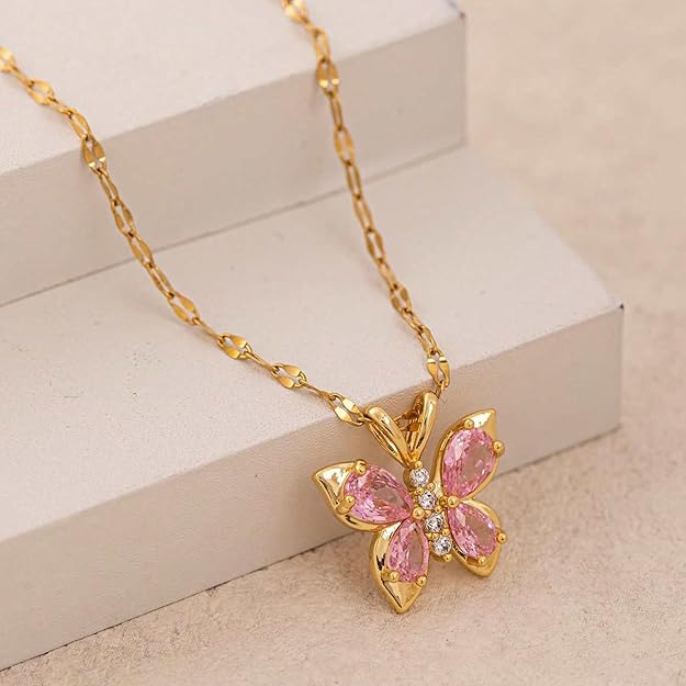 Колье-подвеска из нержавеющей стали Coquette Pink Butterfly для женщин