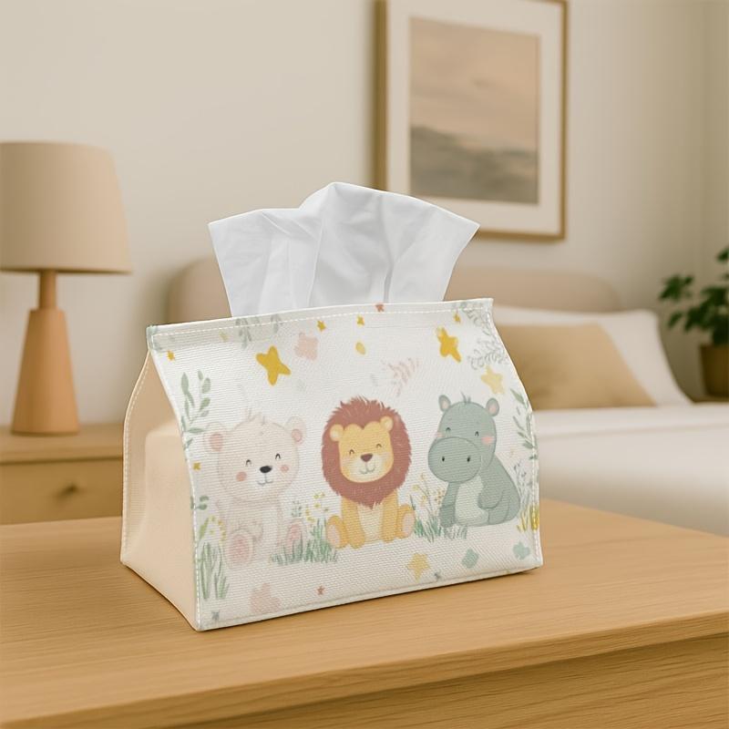 1pc Adorable Jungle Animal Companions Tissue Holder - Gentle Pastel Nursery Artwork Napkin Storage Container, Ideal for Rolls/Facial Tissues/Single Sh