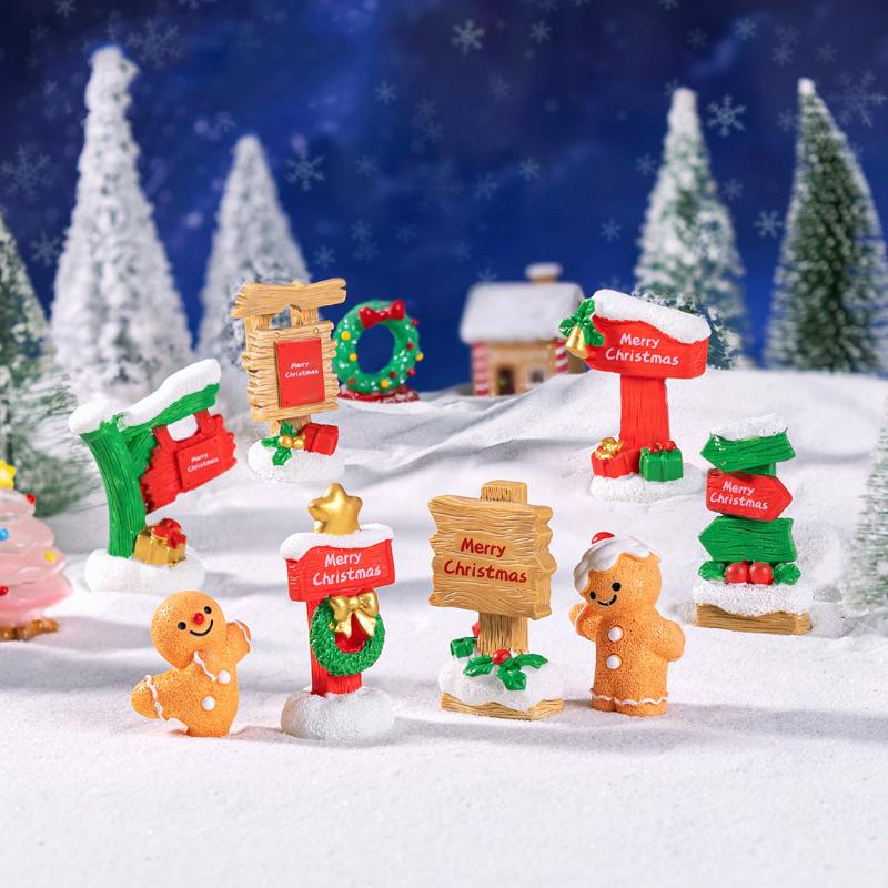 Simulation Micro Landscape Christmas Decorations Resin Road Sign Diy Fairy Garden Ornament Dollhouse Crafts Miniature Decoration