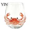 Stemless Coastal Style Cocktail Glass 12oz Octopus Water Cup, Embossed Design, Hand Painted Marine Unique Gift for Ocean Lovers Drinking Home
