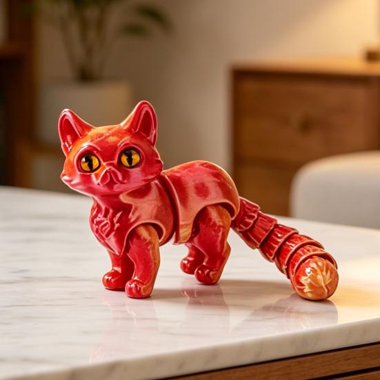 3D-печатная фигурка кошки с подвижными суставами Фигурка котенка Снятие стресса Артикулируемая фигурка животного Игрушка-фиджет Настольное украшение Орнамент Подарки на вечеринку