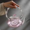 700ml Glass Teapot Tea Water Separation Handle Pot Creative Pink Butterfly Button Flower Teaset High Temperature Resistant Cup