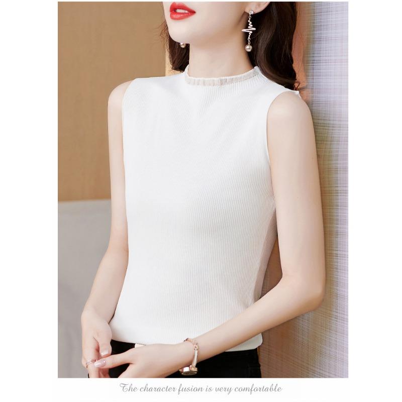 Летний вязаный свитер без рукавов с полуводолазкой, однотонный пуловер, внутренний и внешний топ, повседневный базовый жилет, женская облегающая однотонная одежда 2788