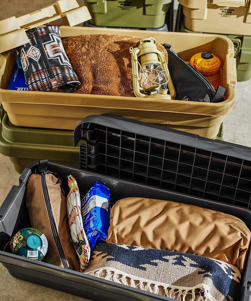 GORDON MILLER Car 40L Stacking Trunk Cargo Storage Box Organizer Coyote Beige with Lid Outdoor Sitting Large Capacity 1680033