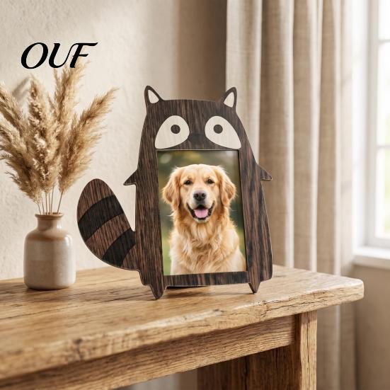 Animal Shape Photo Display Cute Cat Shaped Wooden Picture Frame, Wood Pet Tabletop Decorative Storage Stand, Cartoon Frame Desk Decor, Gift for Lovers
