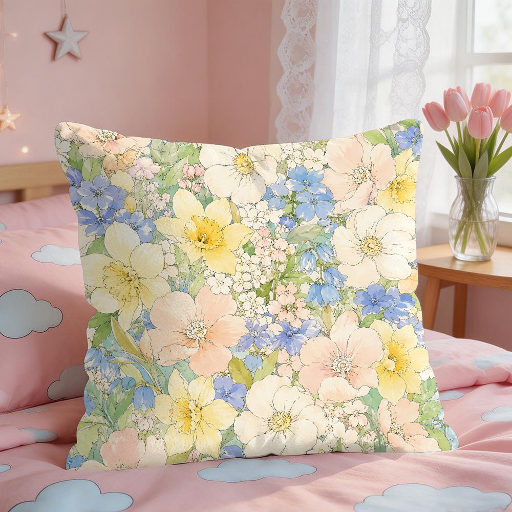 Summer Bloom Art Set Ins Cushion Cover Silky Short Plush Invisible Zipper Dustproof Sofa Pillow Case For Home Decor