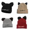 Wool Knitted Pullover Hat Warm Cold Hat Cute Cat Ears Beanies  Winter