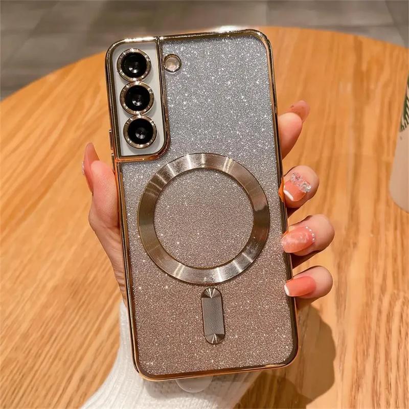 Магнитный чехол для беспроводной зарядки Samsung Galaxy S24 S21 Fe S23 S22 Ultra Plus для Magsafe Gradient Glitter Cover