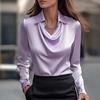 Women Shirt Lapel Swing Collar Long Sleeve Casual Loose Fit Shirt Solid Color Versatile Smooth Satin Shirt Daily Wear