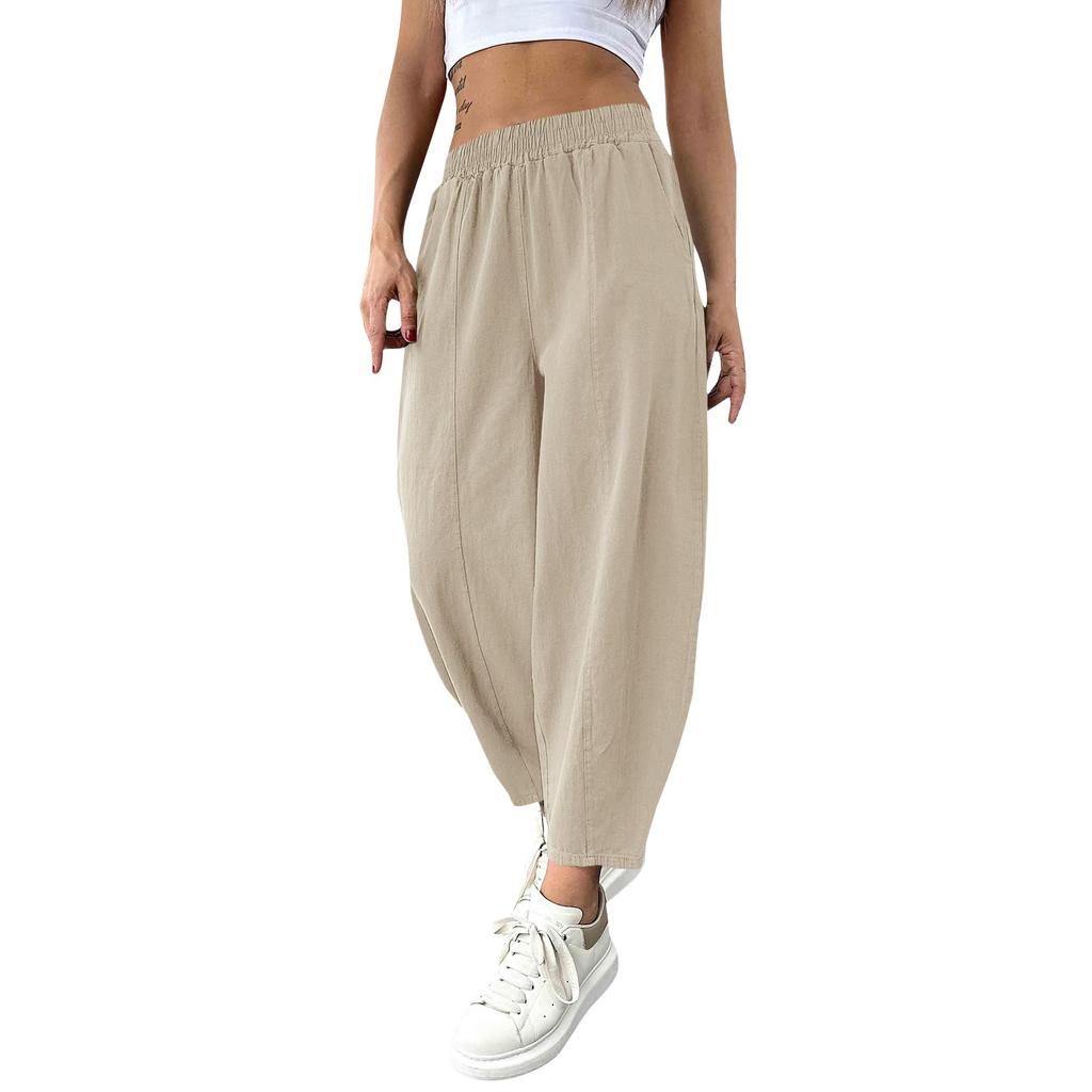 Women's Solid Color Pleated Waist Loose Wide Leg Straight Leg Pants