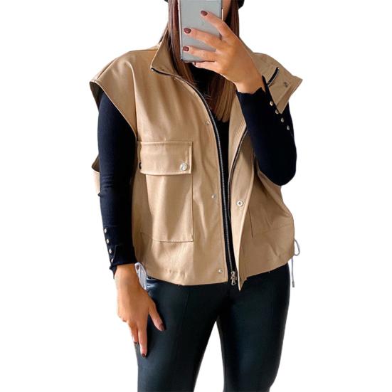 High Quality Side Drawstring Cool Stylish Women Fashion Faux Leather Motorcycle Vest For Dialy Wear Jacket