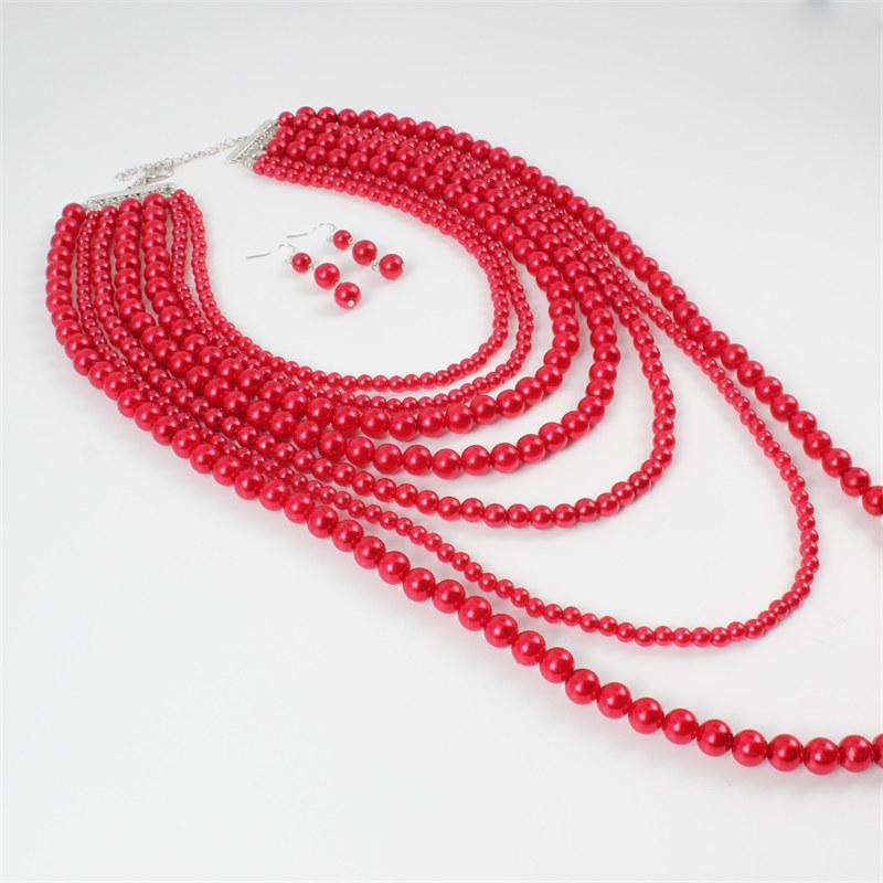 Простое многослойное женское ожерелье с жемчугом, длинная цепочка для свитера с серьгами, комплект украшений GZW