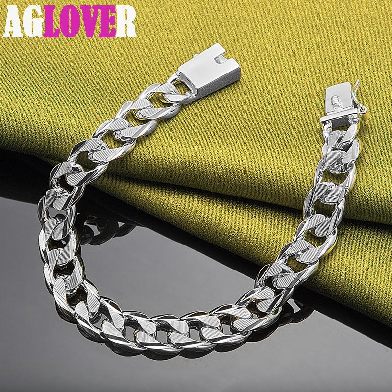 Ювелирные изделия из стерлингового серебра 925 пробы с боковой цепочкой и квадратной пряжкой шириной 10 мм