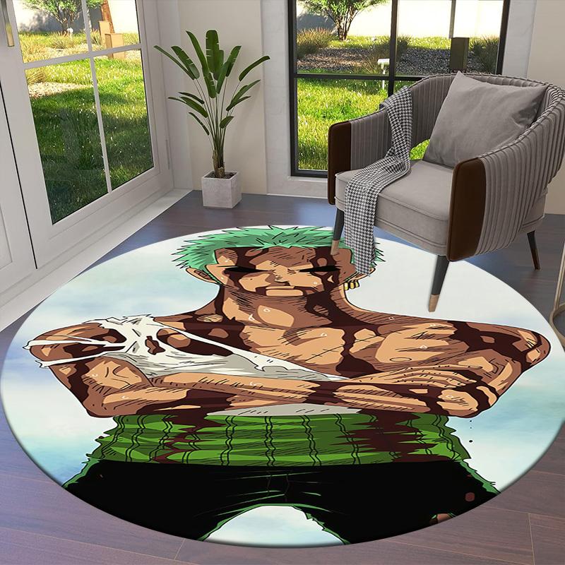 Ковер круглый ковер Ророноа Зоро из One Piece для гостиной, спальни, дивана, игровой комнаты, нескользящий коврик для пола