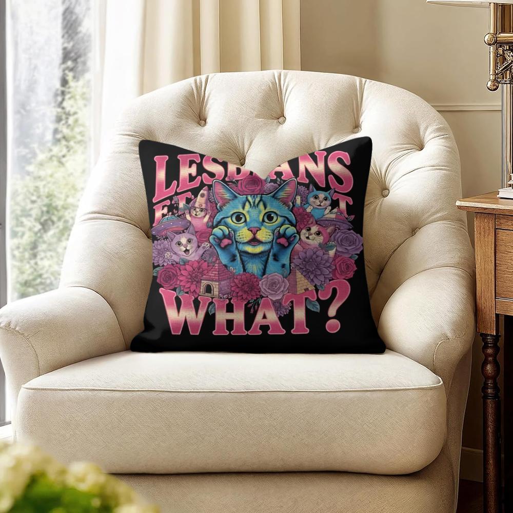 Funny Lgbtq eat what Cushion Cover Natural Linen Organic Fabric DoubleSided Printing Couch Pillow Covers Home Decor