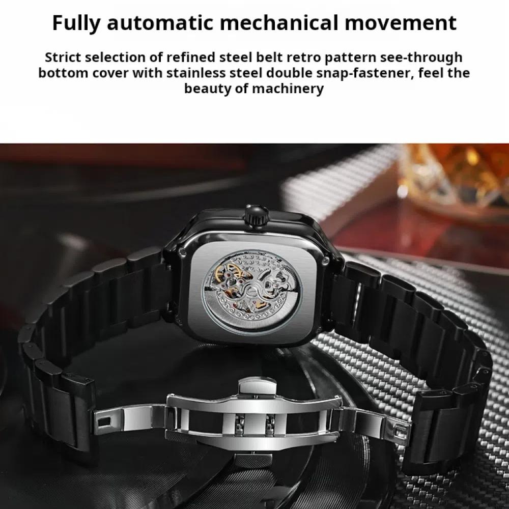 Dulunwe Квадратный циферблат светящиеся автоматические механические часы скелетон часы мужские модные наручные часы из нержавеющей стали
