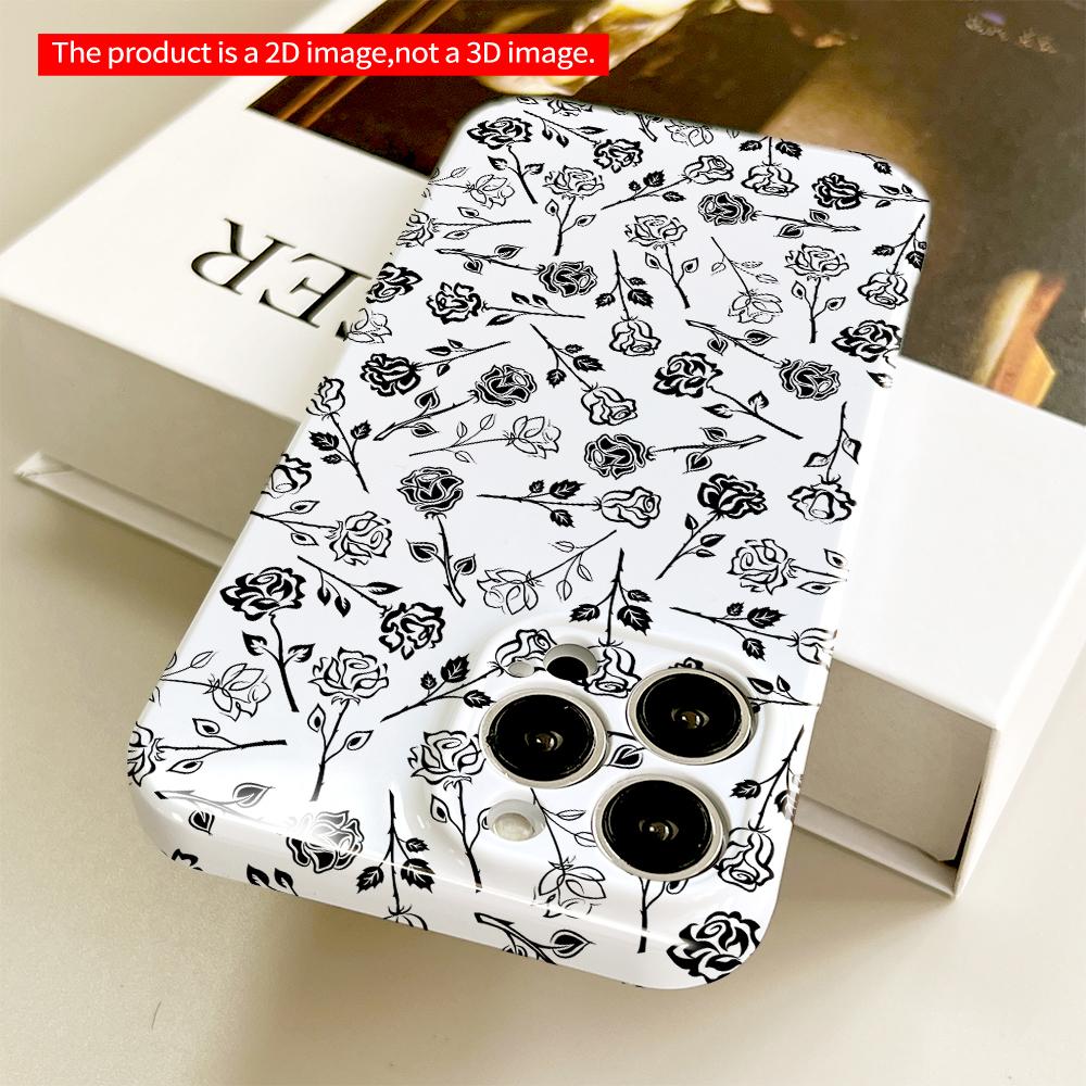 Black and White Rose Pattern Phone Case All inclusive film hard phone case, compatible with iPhone 18 Pro Max 17 16 15 14 13 12 11