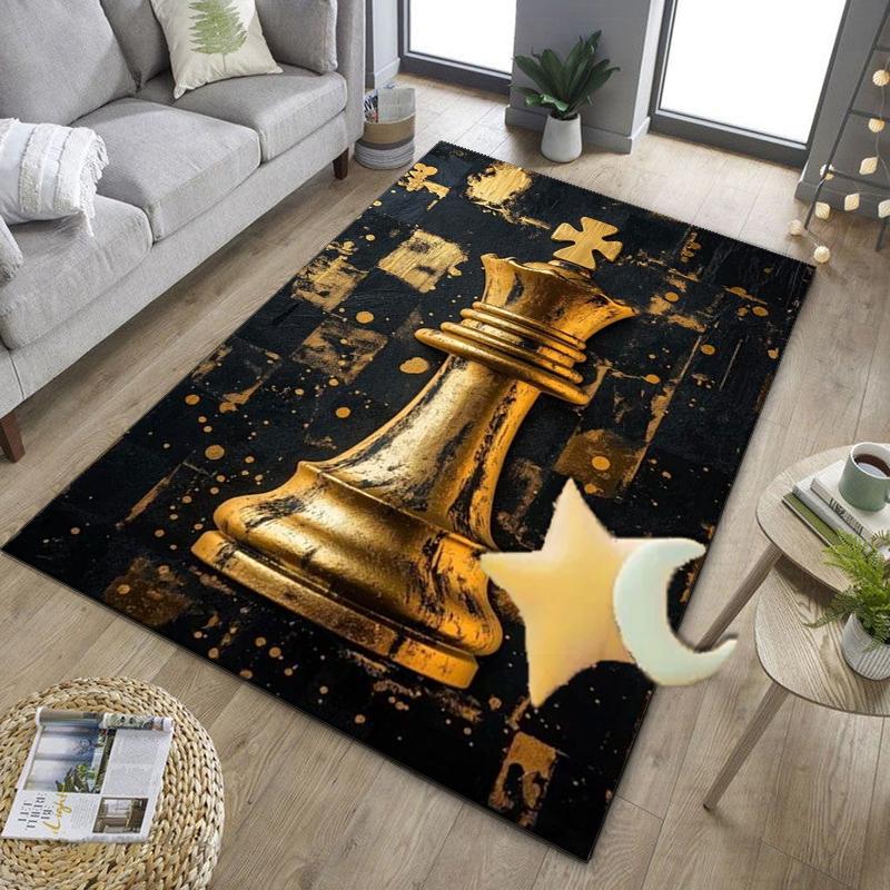 Golden Chess King On Black Office Rug Chair Mat, Game Carpet, Suitable for Front Door, Bedroom, Living Room, Desk, Holiday Gift