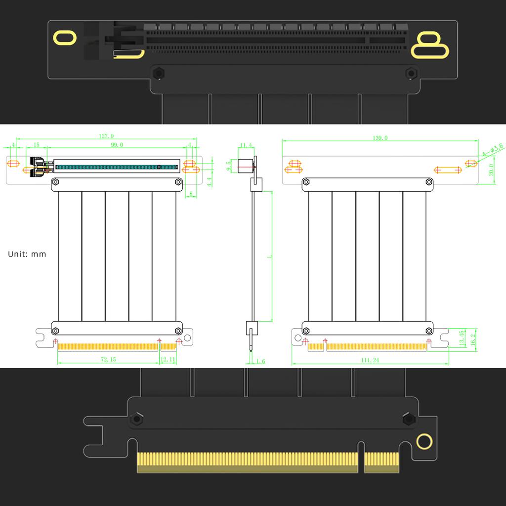 PCIE 4.0 Riser Cable, Compatible with PCIe 4.0/3.0 GPUs, Such as GeForce RTX 40/30 Series and AMD Radeon RX7000/RX6000 Series