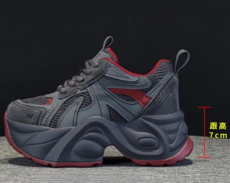 Модные 7 см Воздушная сетка Этнические Удобные Весенние Балетки Резина Роскошные Массивные Кроссовки Лаконичные Женские Осенние Лоферы из Синтетической Кожи