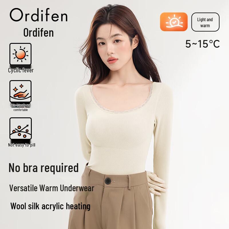 Ordifen Women's Wool Silk Thermal Shirt with Chest Pads