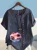 Women's Fashion Heart-shaped Scenery Printing Shot Sleeve T-shirt Loose Cotton Shirt Casual Loose Summer Blouse Tops Plus Size