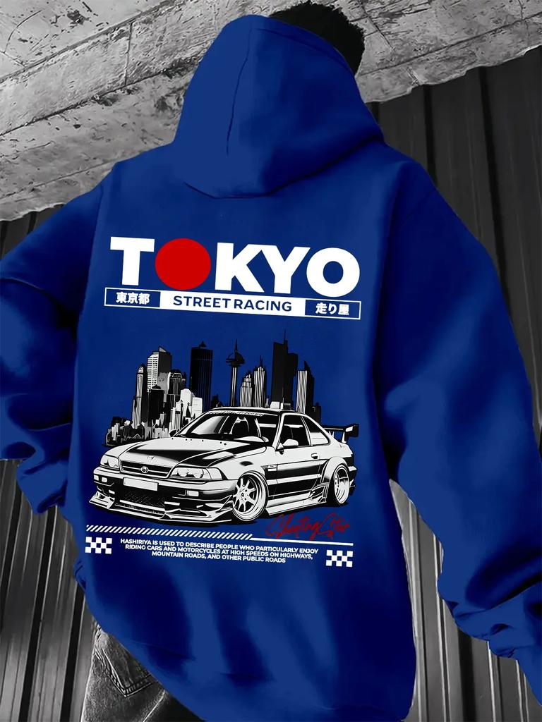 JDM Racing Hoodie Tokyo Car Graphic Back Print Oversized Sweatshirt Japanese Streetwear Drift Style