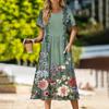 Women's Casual Cute Pattern Print Round Neck Midi Dress Basic Classic Outdoor Everyday Short Sleeve Loose Dress